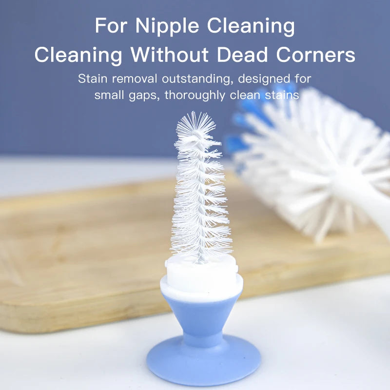 Duo Clean: 2-in-1 Mother-Child Nylon Baby Bottle Cleaning Brush Set with Suction Stand - Effortless Feeding Clean Tool.